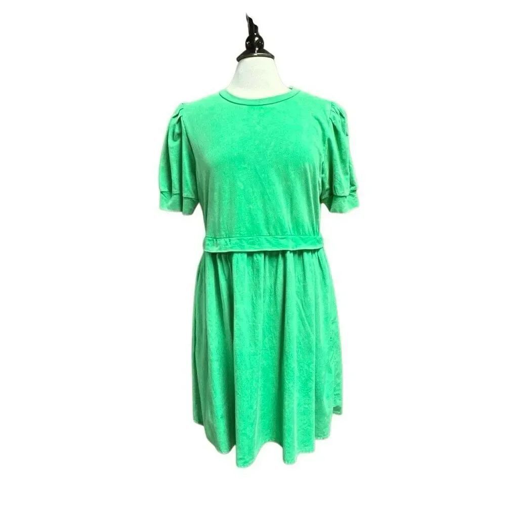 Jodifl Women’s Green Puff Sleeve Contrast Dress Sz Lg NEW